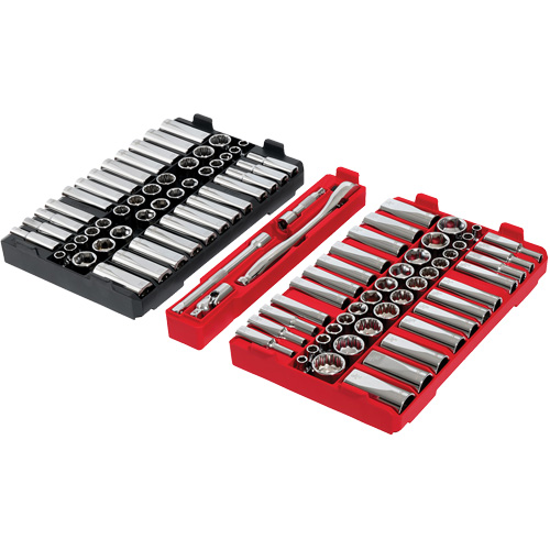 Metric/SAE Ratchet & Socket Set with PACKOUT Low-Profile Organizer, 98 Pcs, 3/8" Drive Size Planification Entrepots Molloy