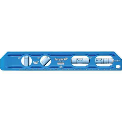 Niveau torpille moul&eacute; sous pression TRUE BLUE, 8" lo, Aluminium, 4 fioles, Magn&eacute;tique Planification Entrepots Molloy