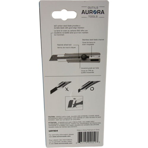 Couteau r&eacute;tractable de 25 mm, Acier inoxydable, Robuste, Prise en Caoutchouc Planification Entrepots Molloy