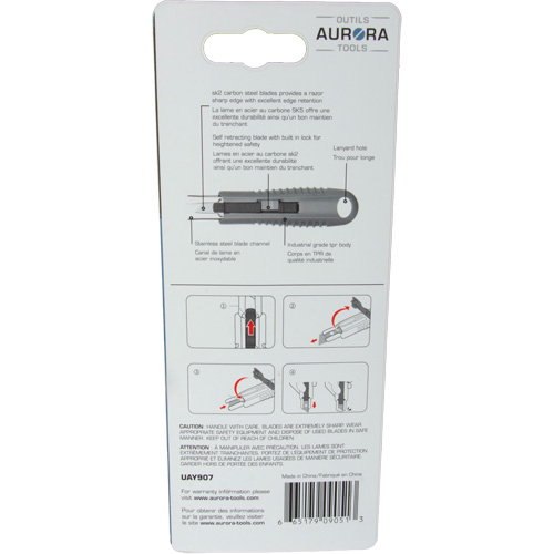 Couteau de s&eacute;curit&eacute; r&eacute;tractable standard, Acier inoxydable, Prise en Caoutchouc Planification Entrepots Molloy