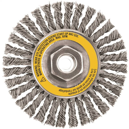 Brosse boisseau, Dia. 4", Fils 0,02", Arbre 5/8"-11, Acier inoxydable Planification Entrepots Molloy