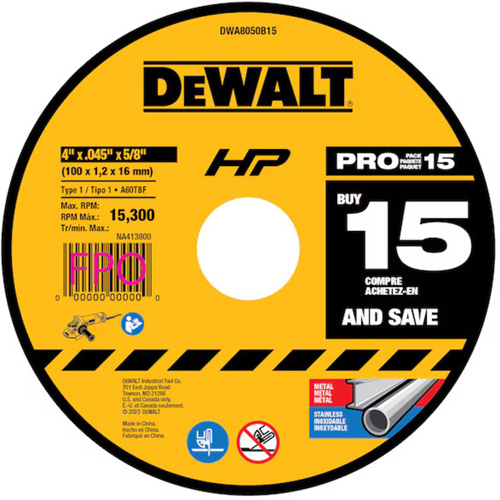 Meule &agrave; tronçonner polyvalente, 4" x 0,45", Arbre de 5/8", Type 1, Oxyde d'aluminium Planification Entrepots Molloy