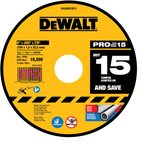 Metal Cutting Wheel, 6" x 0.045", 7/8" Arbor, Type 1, Aluminum Oxide Planification Entrepots Molloy