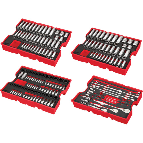 Jeu de cliquets et douilles m&eacute;triques et SAE avec organisateur PACKOUT &agrave; profil bas, 242 Mcx, Chocs, Prise de 1/4"/3/8"/1/2", Profond Planification Entrepots Molloy