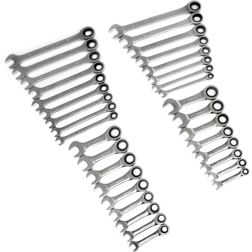 72-Tooth 12 Point Standard & Stubby Wrench Set, Ratcheting Combination, 34 Pieces, Imperial and Metric Planification Entrepots Molloy