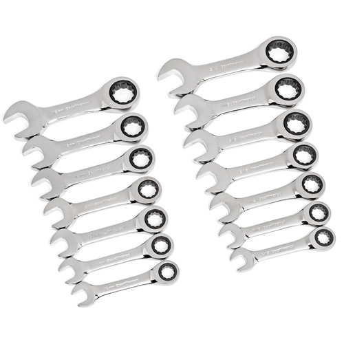 Jeu de cl&eacute;s courtes &agrave; 12 pans et 72 dents, Combinaison &agrave; cliquet, 14 morceaux, Imp&eacute;rial et m&eacute;trique Planification Entrepots Molloy