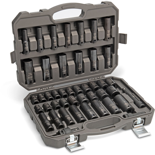 Jeu de douilles SAE/m&eacute;triques &agrave; 6 pans, 44 Mcx, Chocs, Prise de 1/2", Profond Planification Entrepots Molloy