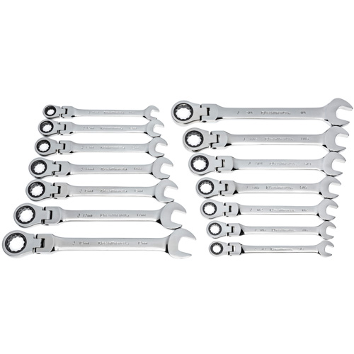 72-Tooth 12 Point Wrench Set, Flex Head/Ratcheting Combination, 14 Pieces, Imperial and Metric Planification Entrepots Molloy