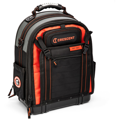 Tradesman Backpack, 18" L x 10" W, Black/Grey/Orange, Polyester Planification Entrepots Molloy
