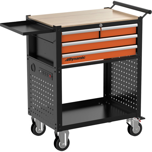 Utility Cart, 4 Drawers, Black/Orange Planification Entrepots Molloy