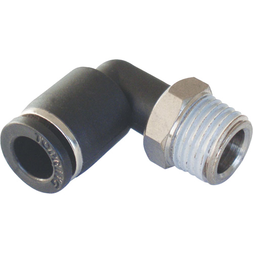 Adaptateur coude m&acirc;le NPT MAXFIT &agrave; raccord instantan&eacute; (push-to-connect), 3/8" x 1/2" dia., Polym&egrave;re PBT Planification Entrepots Molloy