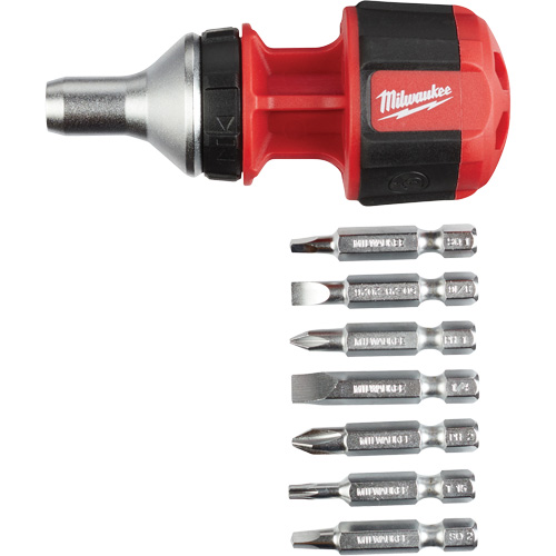 Tournevis compact &agrave; cliquet 8-en-1 &agrave; embouts multiples avec porte-embout de 1/4", Prise Coussin&eacute;e Planification Entrepots Molloy