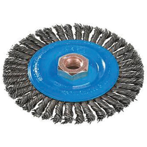 Stringer Bead Knotted Wire Brush, 4" Dia., 0.02" Fill, 5/8"-11 Arbor, Aluminum/Stainless Steel Planification Entrepots Molloy