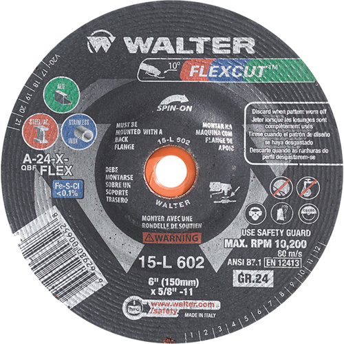 Flexcut Depressed Centre Grinding Wheels, 6", 36 Grit, Aluminum Oxide, 5/8"-11, 10200 RPM, Type 29 Planification Entrepots Molloy