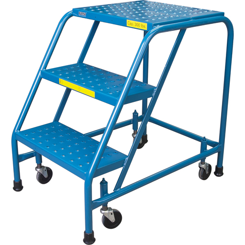 Escabeau roulant, 3 marches, Largeur de la marche 18", Hauteur de la plateforme 28", Acier Planification Entrepots Molloy