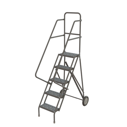 Steel Rolling Ladder, 5 Steps, 16" Step Width, 50" Platform Height, Steel Planification Entrepots Molloy
