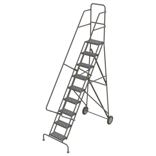 Steel Rolling Ladder, 9 Steps, 16" Step Width, 90" Platform Height, Steel Planification Entrepots Molloy