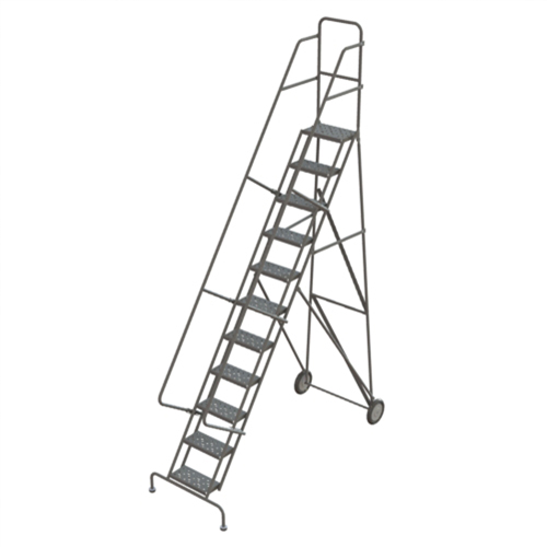 Steel Rolling Ladder, 11 Steps, 16" Step Width, 110" Platform Height, Steel Planification Entrepots Molloy