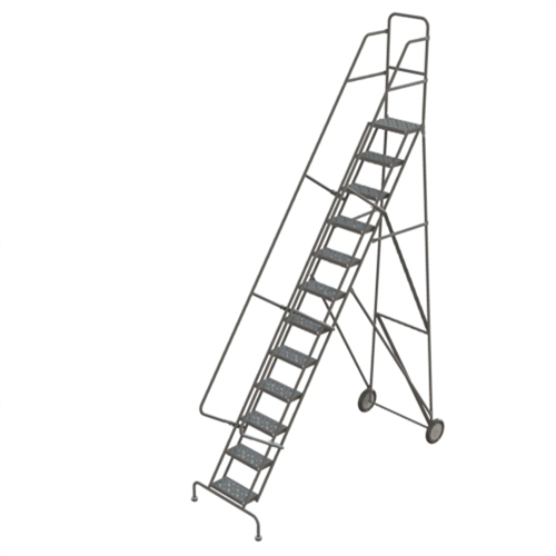 Steel Rolling Ladder, 12 Steps, 16" Step Width, 120" Platform Height, Steel Planification Entrepots Molloy