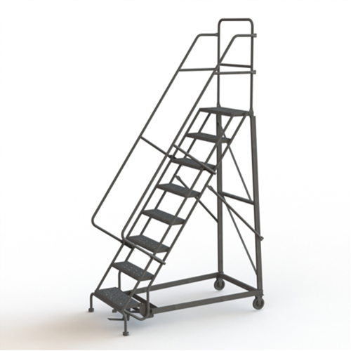 Heavy Duty Rolling Ladder, 8 Steps, 24" Step Width, 80" Platform Height, Steel Planification Entrepots Molloy