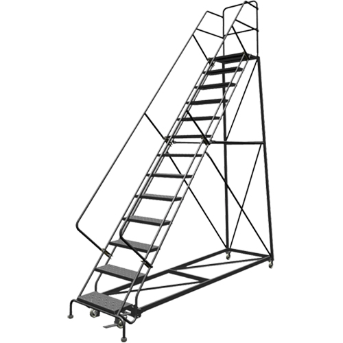 Safety Slope Rolling Ladder, 13 Steps, Perforated, 50° Incline, 130" High Planification Entrepots Molloy