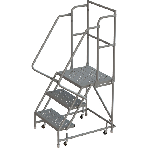 Deep Top Step Rolling Ladder, 3 Steps, 16" Step Width, 30" Platform Height, Steel Planification Entrepots Molloy