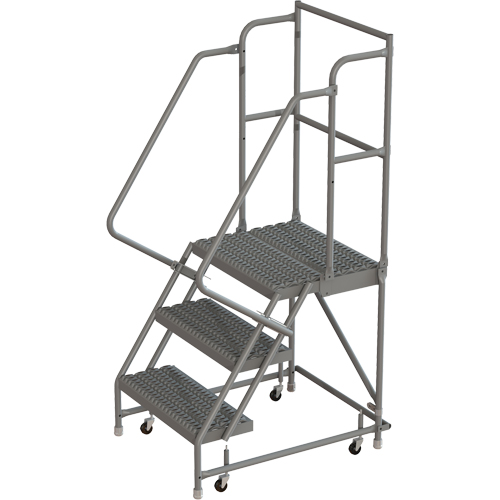 Deep Top Step Rolling Ladder, 3 Steps, 16" Step Width, 30" Platform Height, Steel Planification Entrepots Molloy