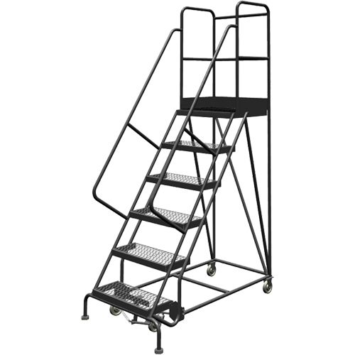 Deep Top Step Rolling Ladder, 6 Steps, 24" Step Width, 60" Platform Height, Steel Planification Entrepots Molloy