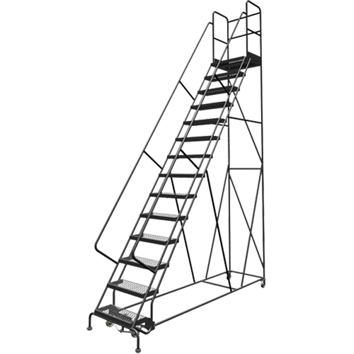 Deep Top Step Rolling Ladder, 14 Steps, 24" Step Width, 140" Platform Height, Steel Planification Entrepots Molloy