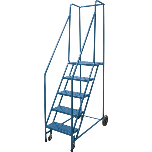 Rolling Step Ladder, 5 Steps, 18" Step Width, 46" Platform Height, Steel Planification Entrepots Molloy