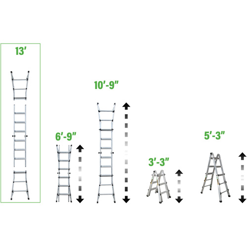 &eacute;chelle t&eacute;lescopique multipositions, 2,916' - 9,75', Aluminium, 300 lb, CSA calibre 1A Planification Entrepots Molloy