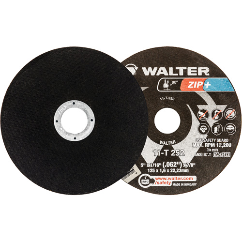 Zip+ Right Angle Grinder Reinforced Cut-Off Wheels, 5" x 1/16", 7/8" Arbor, Type 1, Zirconia Alumina, 12200 RPM Planification Entrepots Molloy