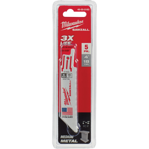 Lame de scie alternative Sawzall, Bim&eacute;tal, 18 Dents par pouce, 4" lo x 3/4" la Planification Entrepots Molloy