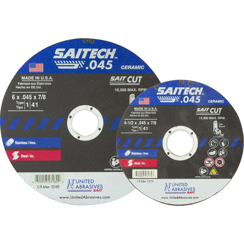 Meule &agrave; tronçonner, 17" x 0,045", Arbre de 5/8", Type 1, Oxyde d'aluminium/C&eacute;ramique, 8500 Tr/min Planification Entrepots Molloy