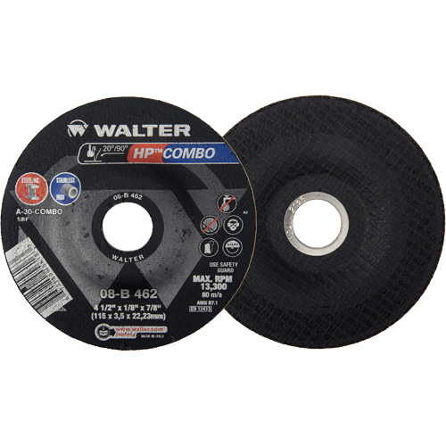 HP Combo Depressed Center Combination Wheel, 4-1/2" x 1/8", 7/8" Arbor, Type 27 Planification Entrepots Molloy
