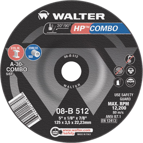 Meule combin&eacute;e HP Combo &agrave; moyeu d&eacute;port&eacute;, 5" x 1/8", Arbre de 7/8", Type 27 Planification Entrepots Molloy