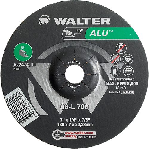 Aluminium Depressed Centre Grinding Wheels, 7" x 1/4", 7/8" Arbor, Type 27 Planification Entrepots Molloy
