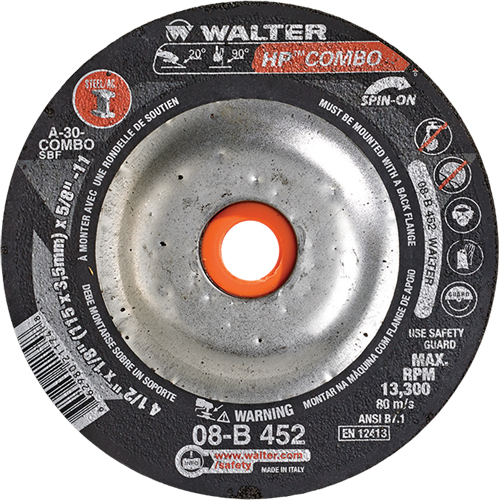 HP Combo Spin-On Combination Wheel, 4-1/2" x 1/8", 5/8"-11 Arbor, Type 27S Planification Entrepots Molloy