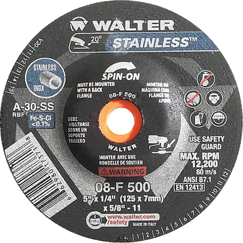 Depressed Centre Grinding Wheels - Stainless Type 27, 5" x 1/4", 5/8"-11 Arbor, Type 27S Planification Entrepots Molloy