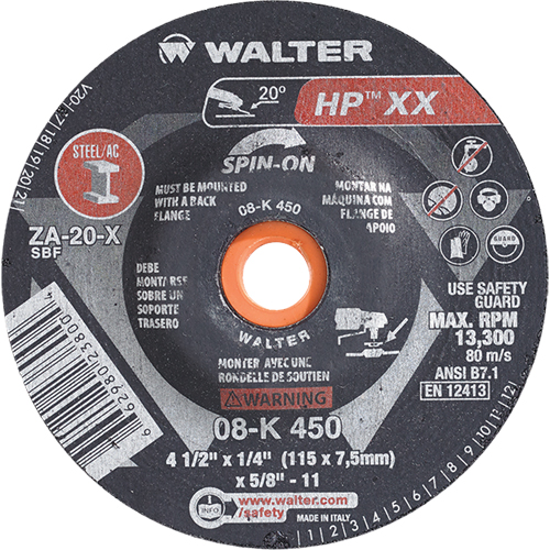 Meule &agrave; moyeu d&eacute;port&eacute; Double-X, 4-1/2" x 1/4", Arbre 5/8"-11, Type 27S Planification Entrepots Molloy