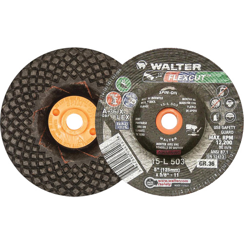 Flexcut Depressed Centre Grinding Wheels, 5", 36 Grit, Aluminum Oxide, 5/8"-11, 12200 RPM, Type 29 Planification Entrepots Molloy