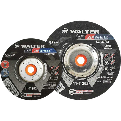 Spin-On Zipcut Right Angle Grinder Reinforced Cut-Off Wheels, 5" x 7/8", 5/8"-11 Arbor, Type 27, Aluminum Oxide, 12200 RPM Planification Entrepots Molloy