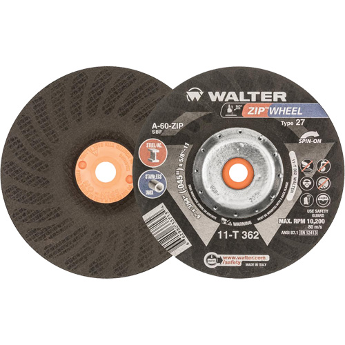 Spin-On Zipcut Right Angle Grinder Reinforced Cut-Off Wheels, 6" x 7/8", 5/8"-11 Arbor, Type 27, Aluminum Oxide, 10200 RPM Planification Entrepots Molloy