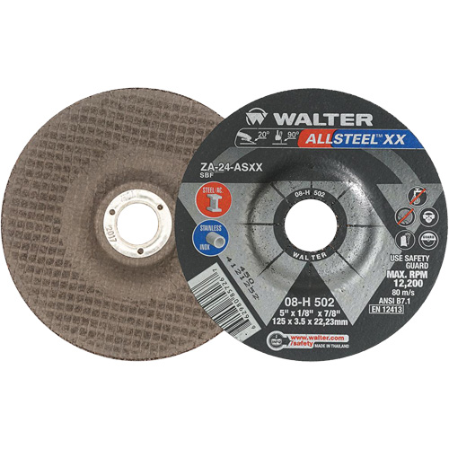 Depressed Centre Grinding Wheels - Allsteel XX, 5" x 1/8", 7/8" Arbor, Type 27, Zirconia Alumina, 12200 RPM Planification Entrepots Molloy