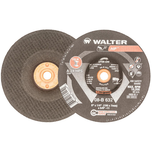 Disque de meulage et tronçonnage HP, 6" x 1/8", Arbre 5/8"-11, Oxyde d'aluminium, Type 27 Planification Entrepots Molloy