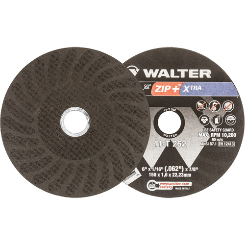 Zip+ Right Angle Grinder Reinforced Cut-Off Wheel, 6" x 1/16", 7/8" Arbor, Type 1, Aluminum Oxide, 10200 RPM Planification Entrepots Molloy