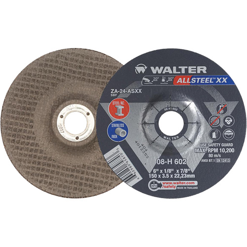 Meules &agrave; moyeu d&eacute;port&eacute; Allsteel XX, 6" x 1/8", Arbre de 7/8", Type 27, Alumine de zirconium, 10 200 Tr/min Planification Entrepots Molloy