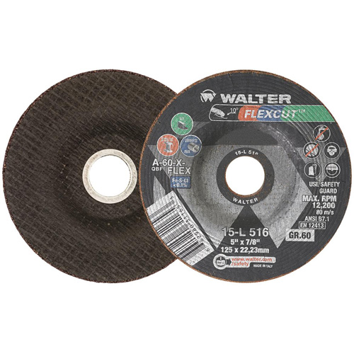FLEXCUT Grinding Wheel, 5", 60 Grit, Aluminum Oxide, 7/8", 12200 RPM, Type 29 Planification Entrepots Molloy
