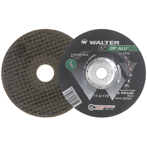 Zip Alu Cut-Off Wheel, 7" x 1/16", 7/8" Arbor, Type 27, Aluminum Oxide, 8600 RPM Planification Entrepots Molloy