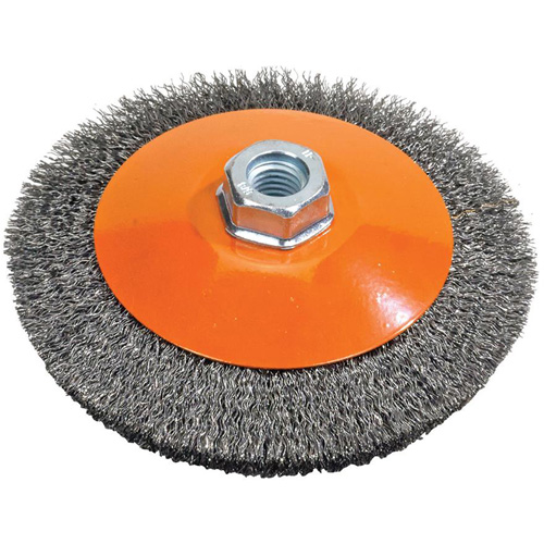 Meule soucoupe &agrave; fils cr&ecirc;p&eacute;s, 5" dia., Fils 0,012", Arbre 5/8"-11 Planification Entrepots Molloy